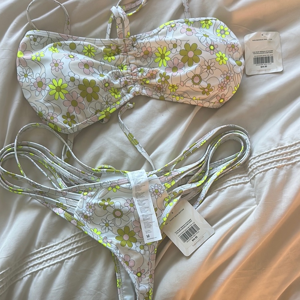 Fabletics Floral Bikini Set - White with Yellow and Pink Flowers